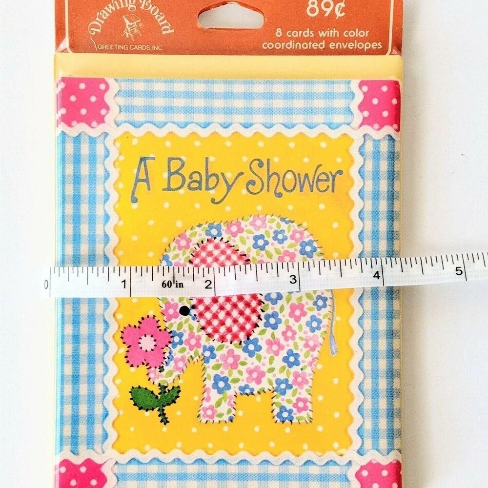 5/$15 Vintage Baby Shower Invitations Floral Elephant Gingham 8 Cards Envelopes